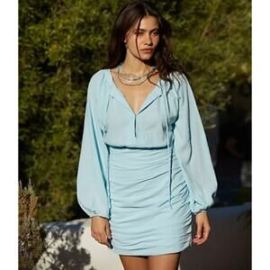 Free People The Only One Baby Blue Ruched Long Sleeve Dress Medium